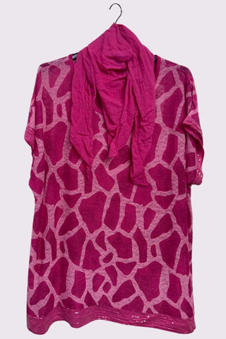 Giraffe Print Sequin Detail Hem With Scarf Box Top