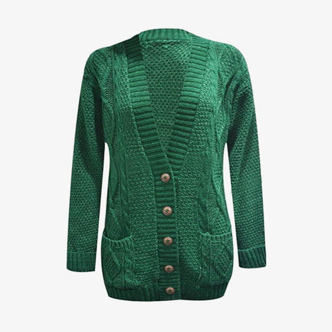 Women's Chunky Cable Knit Button-Up Cardigan