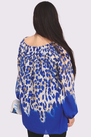 Leopard Print Elasticated Cuff Viscose Top
