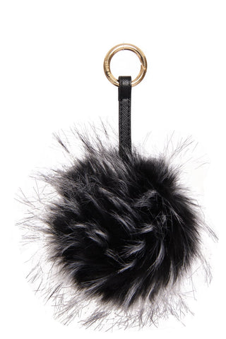 FAUX Raccoon Pom Pom Keyring Charm with Leather Strap