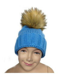 Kid Detachable Faux Fur  Pom Pom Beanie Hat