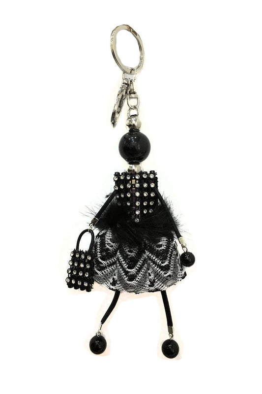 Cute Ladies Girls Doll Pearls Dress DIAMANTE Keyring Bag