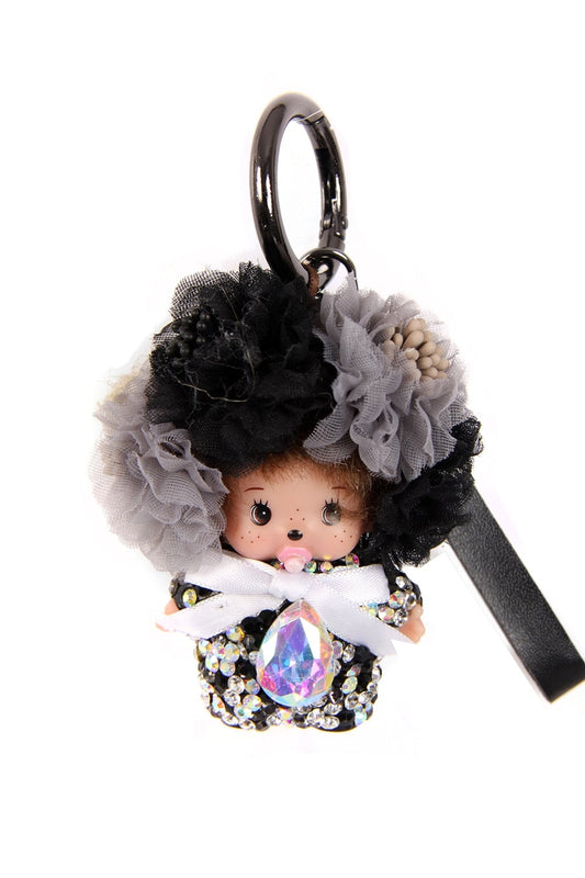 Monchichi Crystal Fluffy Rhinestones Keychain Diamante Doll Keyring