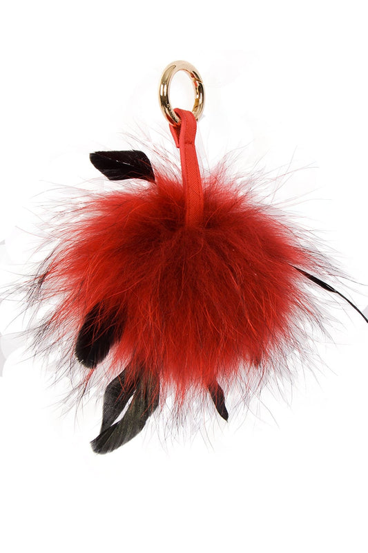 Racoon Fur Feather Pom Pom Keyring Bag Accessory