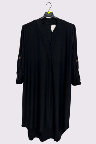 Plain Button Up Sleeve Dip Hem Dress