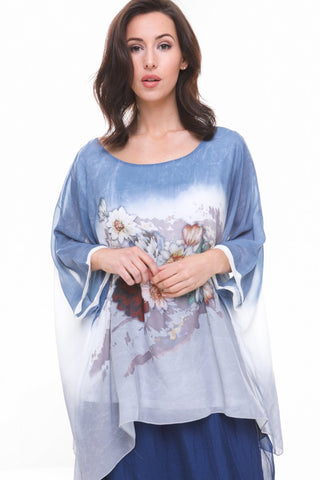 Mixed Flowers Print Watercolour Paint Design Floaty Batwing Top