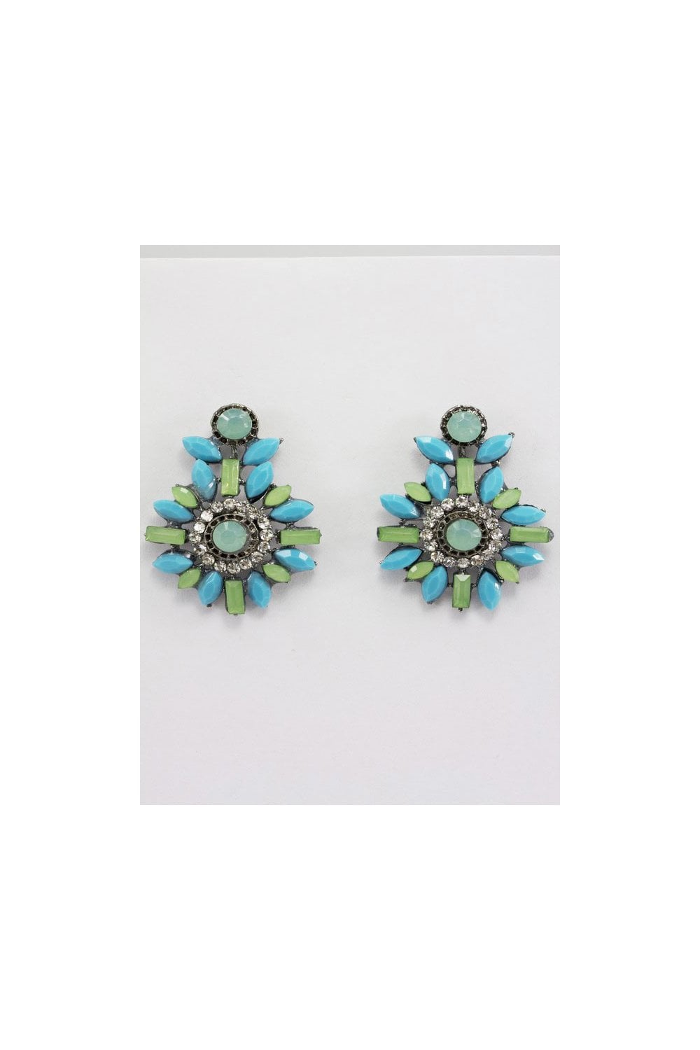 Aqua and Mint Jewel Diamante Festival Boho Earrings