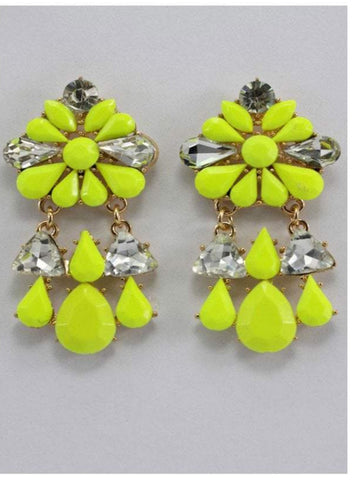 Floral Dangling Jewel and Diamante Earrings