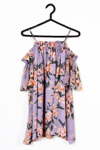 Purple Floral Print Chiffon Cami Cold Shoulder Top