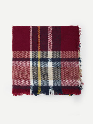 Check Frayed Trim Plaid Scarf