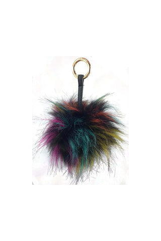 FAUX Raccoon Pom Pom Keyring Charm with Leather Strap