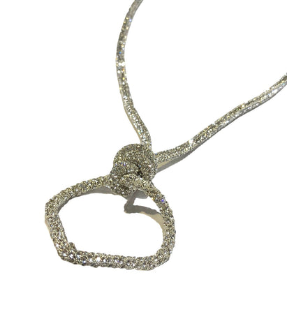 Sparkly Diamonte Curved Heart Shape Long Necklace