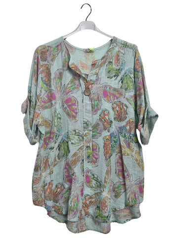 Butterfly-Inspired Print Tunic Cotton Top
