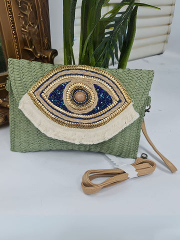 Eye Tassel Beaded Shoulder Bag