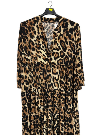 Multi Print V-Neckline With Button Dress