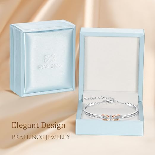 18K Rose Gold Plated White Infinity Bracelets for Womens 