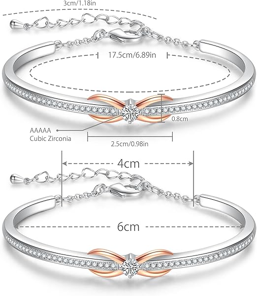 18K Rose Gold Plated White Infinity Bracelets for Womens 