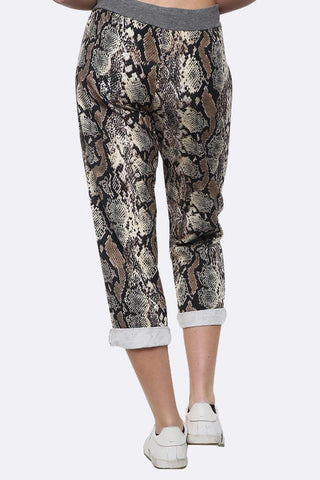 Snake Print Foldover Hem Lined Trouser