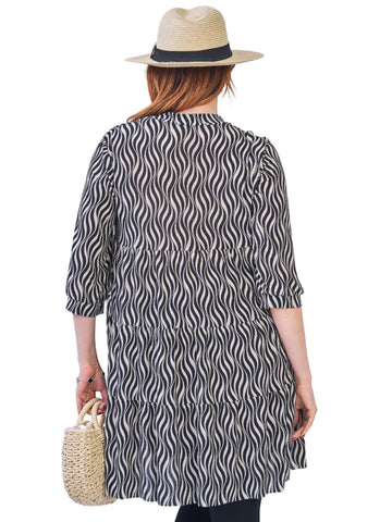 Multi Print V-Neckline With Button Dress