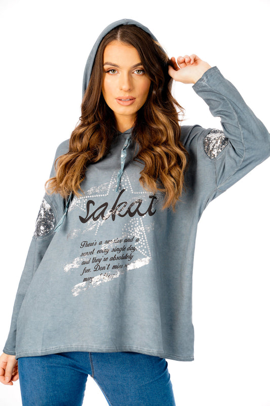 Slogan Diamante Jersey Knit Diamante Sweatshirt Hoodie