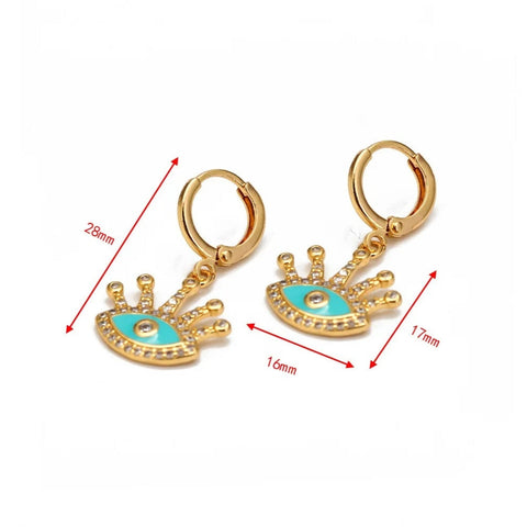 Gold Plated Crown Evil Eye Pendant Earrings