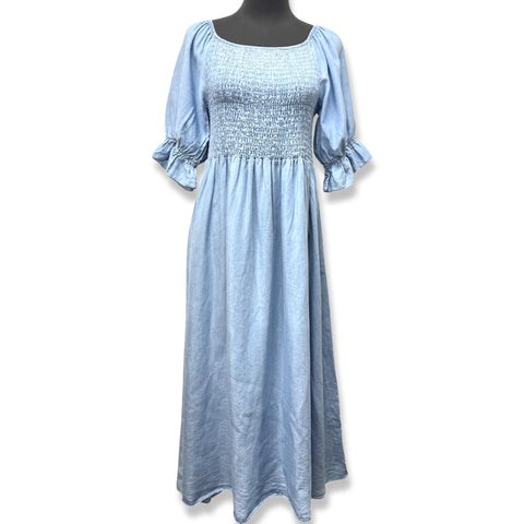 Sky Blue Smocked Bodice Midi