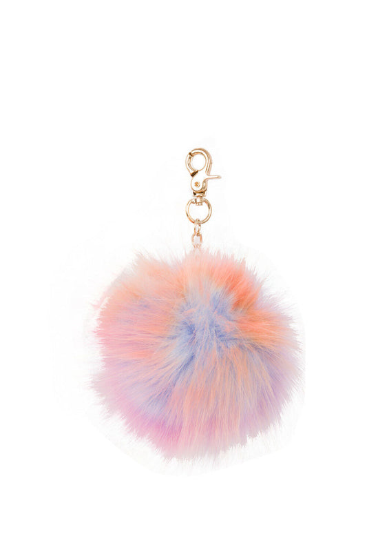 Multi Colour FAUX MINK Pom Pom Keyring Charm with Chain