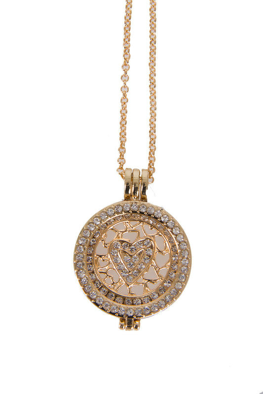 Diamante Love Heart Charm Pendant Long Necklace