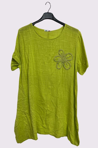 Embroidered Floral Side Slits Oversized Cotton Top
