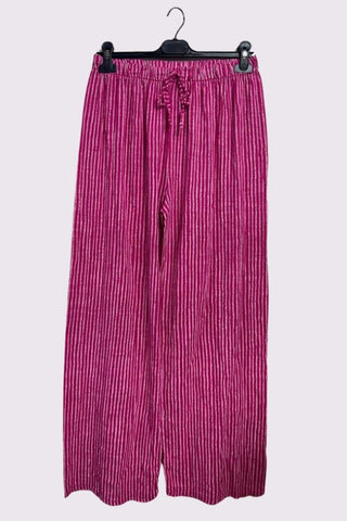 Stripe Print Elasticated Waistband Wide Leg Cotton Trousers