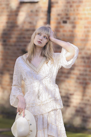 Floral Print Embroidered V Neck Dress