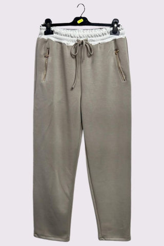 Plain Drawstring Waistband Zip Pockets Trousers