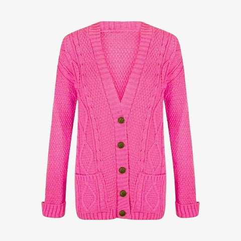Women's Chunky Cable Knit Button-Up Cardigan