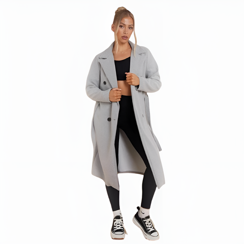 Ladies Notch Lapel Belted Thermal Coat