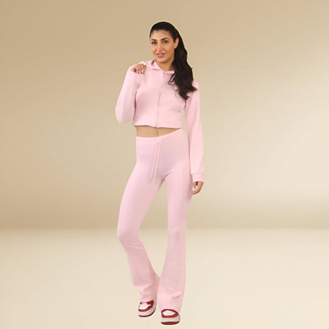 Dove Grey Cropped Hoodie & Bell Bottom Trouser Set – Chic & Comfy Loungewear