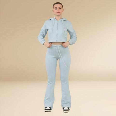 Dove Grey Cropped Hoodie & Bell Bottom Trouser Set – Chic & Comfy Loungewear