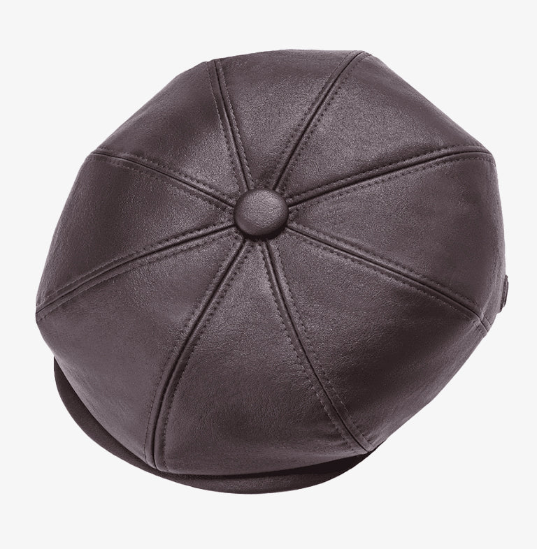 Leather Look Brown PU Bakerboy Hat