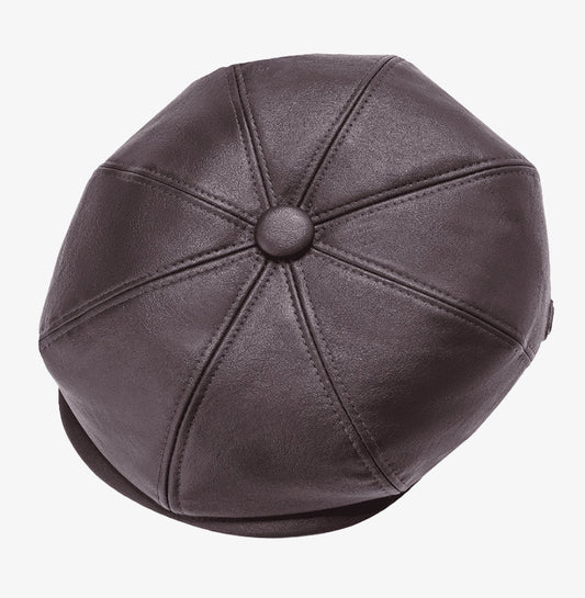 Leather Look Brown PU Bakerboy Hat