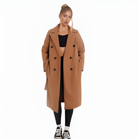 Ladies Notch Lapel Belted Thermal Coat