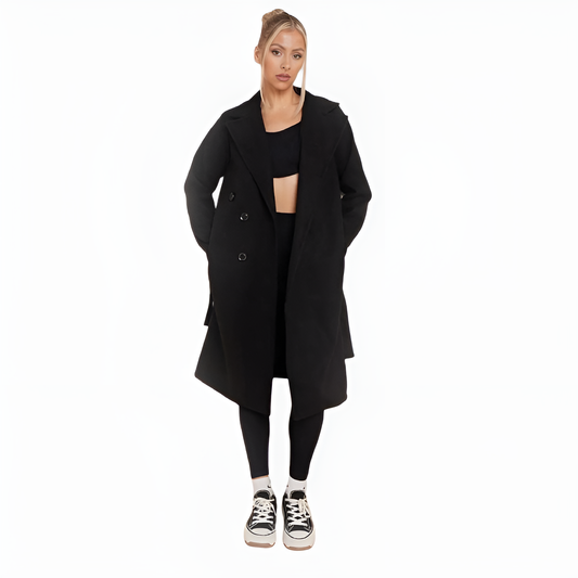 Ladies Notch Lapel Belted Thermal Coat