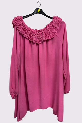 Plain Ruffle Neckline Oversized Top