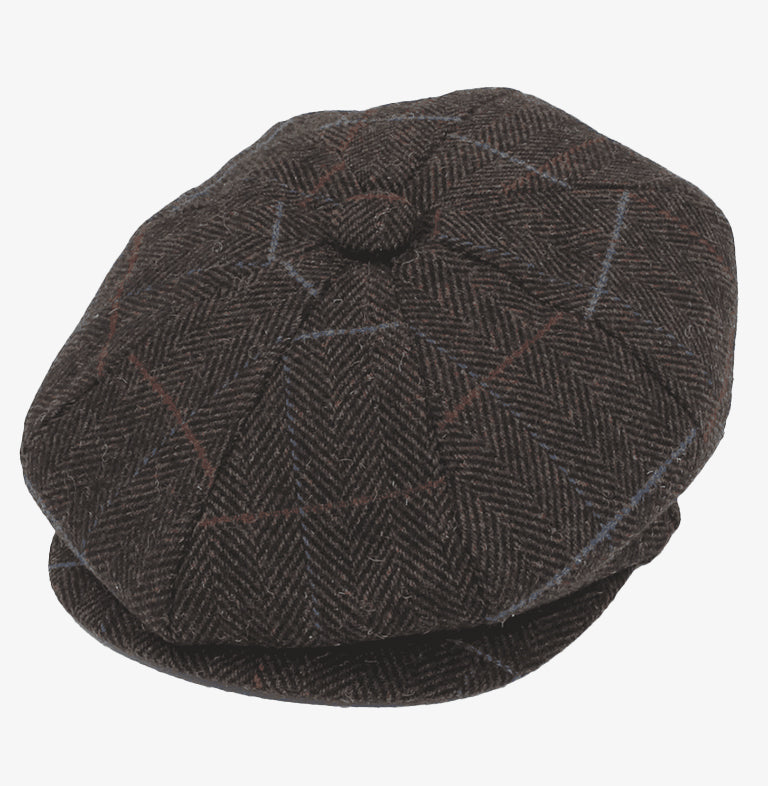 Brown Check Herringbone Newsboy Hat