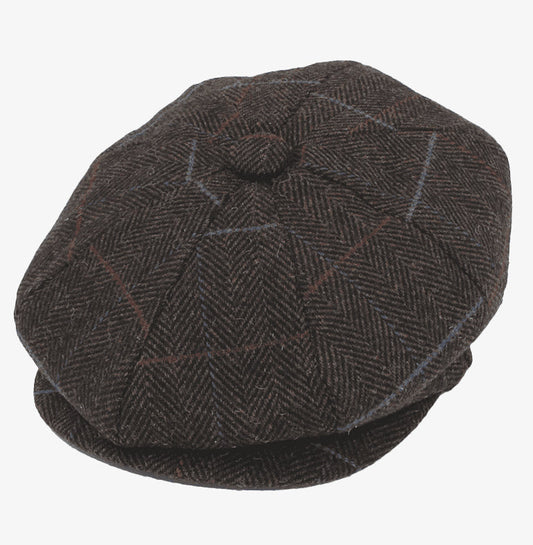 Brown Check Herringbone Newsboy Hat