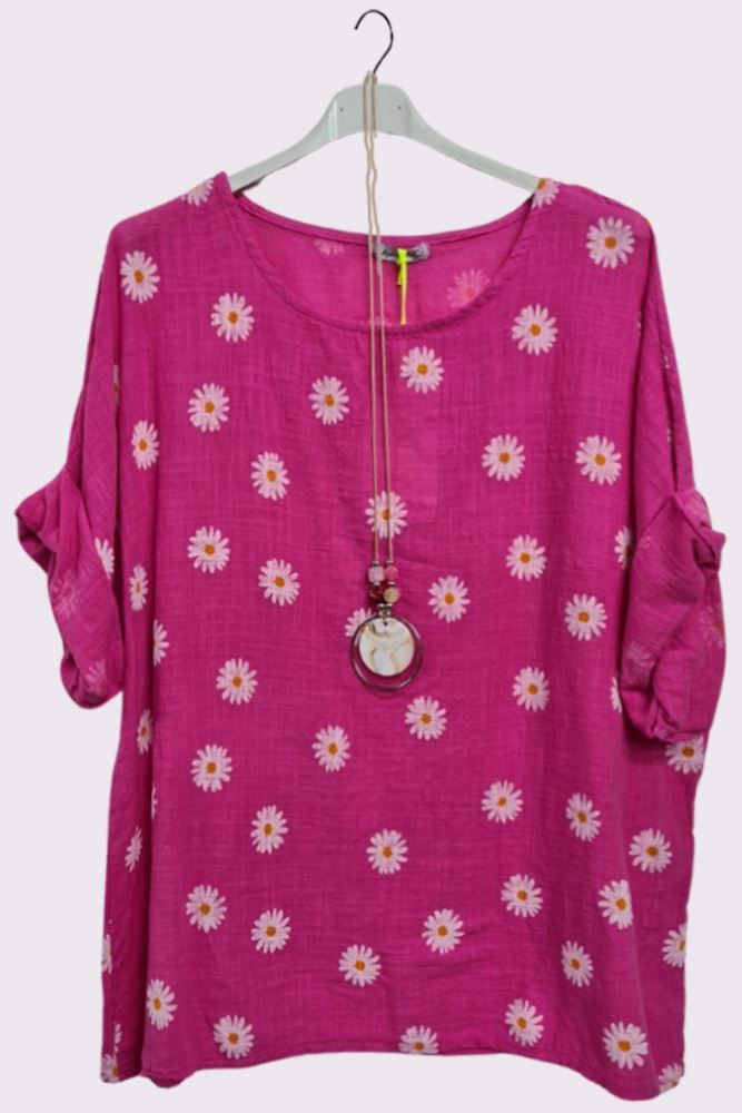 Daisy Flower Print Necklace Cotton Top