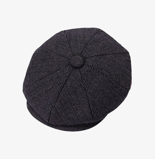 Charcoal Herringbone Baker Boy Hat
