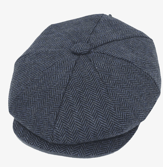Blue Herringbone Newsboy Hat