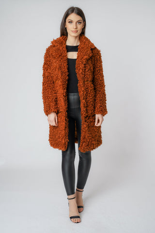 Soft Sheep Faux Fur Coat with PU Detail