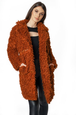 Soft Sheep Faux Fur Coat with PU Detail