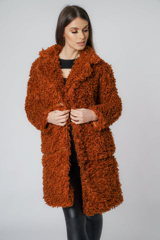 Soft Sheep Faux Fur Coat with PU Detail