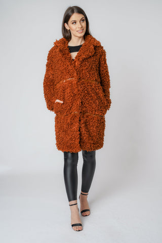 Soft Sheep Faux Fur Coat with PU Detail